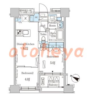 楽器ピアノ可相談 の 賃貸物件 2DK 20.8万円の図面１