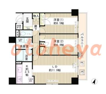 楽器ピアノ可相談 の 賃貸物件 2LDK 20.5万円の図面１