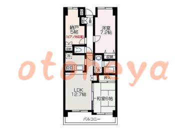 楽器ピアノ可相談 の 賃貸物件 2SLDK 13万円の図面１