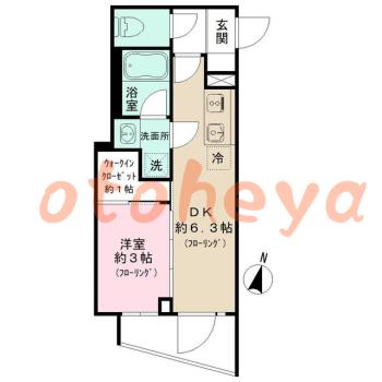 楽器ピアノ可相談 の 賃貸物件 1DK 14.6万円の図面１
