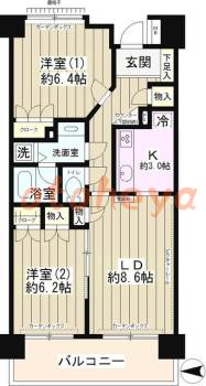 楽器ピアノ可相談 の 賃貸物件 2LDK 16.5万円の図面１