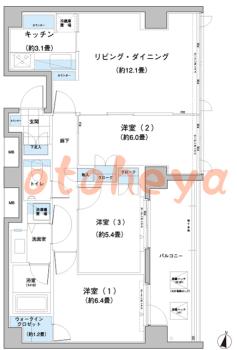 楽器ピアノ可相談 の 賃貸物件 3LDK 27.1万円の図面１