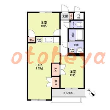 楽器ピアノ可相談 の 賃貸物件 2LDK 9万円の図面１