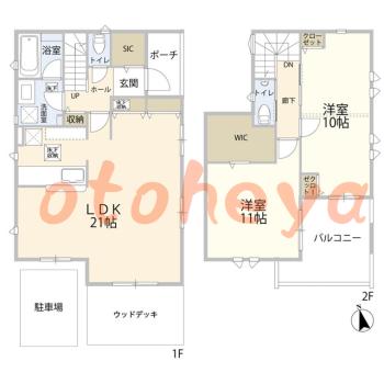 楽器ピアノ可相談 の 賃貸物件 2LDK 28万円の図面１