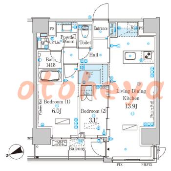 楽器ピアノ可相談 の 賃貸物件 2LDK 27.4万円の図面１