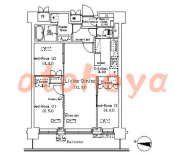 楽器ピアノ可相談 の 賃貸物件 3LDK 22.4万円の図面１