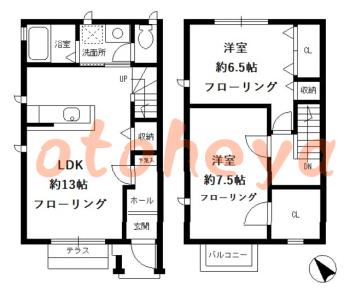 楽器ピアノ可相談 の 賃貸物件 2LDK 12.1万円の図面１