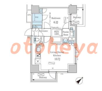 楽器ピアノ可相談 の 賃貸物件 1LDK 24.7万円の図面１