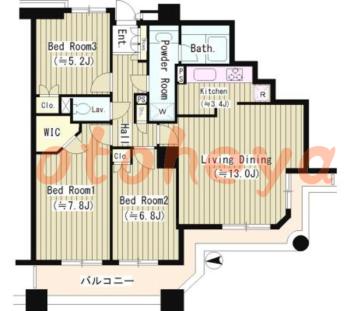 楽器ピアノ可相談 の 賃貸物件 3LDK 23万円の図面１