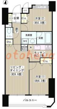 楽器ピアノ可相談 の 賃貸物件 2LDK 15.2万円の図面１