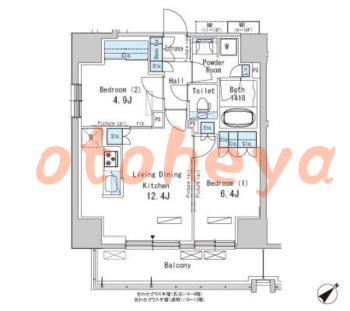楽器ピアノ可相談 の 賃貸物件 2LDK 21.8万円の図面１