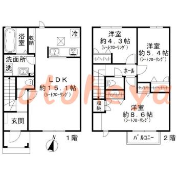 楽器ピアノ可相談 の 賃貸物件 3LDK 15.2万円の図面１