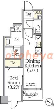 楽器ピアノ可相談 の 賃貸物件 1DK 10.2万円の図面１