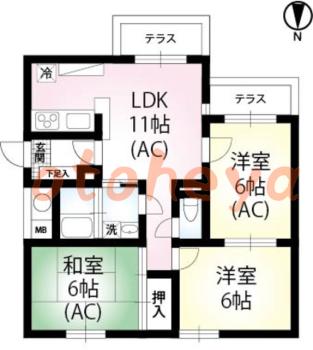 楽器ピアノ可相談 の 賃貸物件 3LDK 18.4万円の図面１