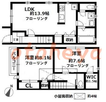楽器ピアノ可相談 の 賃貸物件 2LDK 20万円の図面１