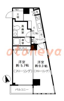楽器ピアノ可相談 の 賃貸物件 2K 15.9万円の図面１