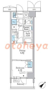 楽器ピアノ可相談 の 賃貸物件 1DK 14.3万円の図面１