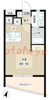 楽器ピアノ可相談 の 賃貸物件 1K 8.6万円の図面１