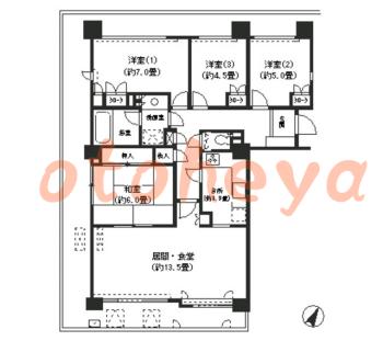 楽器ピアノ可相談 の 賃貸物件 4LDK 16.6万円の図面１