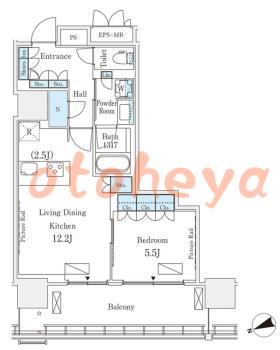 楽器ピアノ可相談 の 賃貸物件 1LDK 26.2万円の図面１