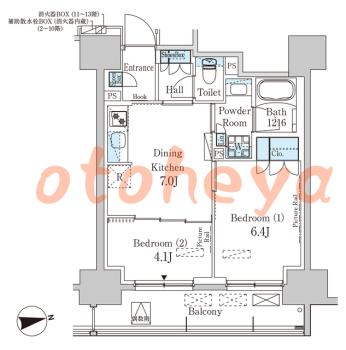 楽器ピアノ可相談 の 賃貸物件 2DK 19.5万円の図面１