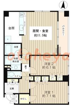 楽器ピアノ可相談 の 賃貸物件 2LDK 28万円の図面１