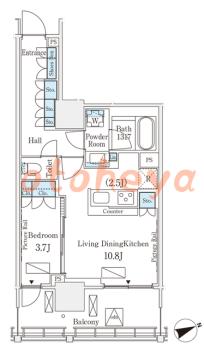 楽器ピアノ可相談 の 賃貸物件 1LDK 23.5万円の図面1