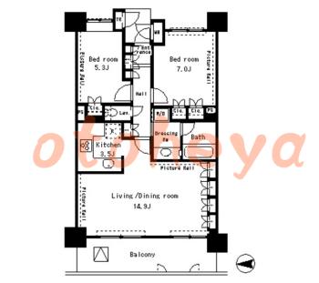 楽器ピアノ可相談 の 賃貸物件 2LDK 28.4万円の図面１