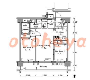 楽器ピアノ可相談 の 賃貸物件 2LDK 20.9万円の図面１