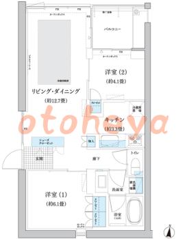 楽器ピアノ可相談 の 賃貸物件 2LDK 22万円の図面１