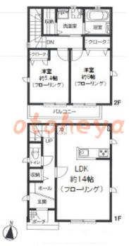 楽器ピアノ可相談 の 賃貸物件 2LDK 17.8万円の図面１