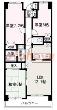 楽器ピアノ可相談 の 賃貸物件 3LDK 13万円の図面１