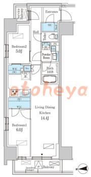 楽器ピアノ可相談 の 賃貸物件 2LDK 29万円の図面1