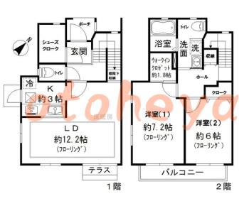 楽器ピアノ可相談 の 賃貸物件 2LDK 21万円の図面１