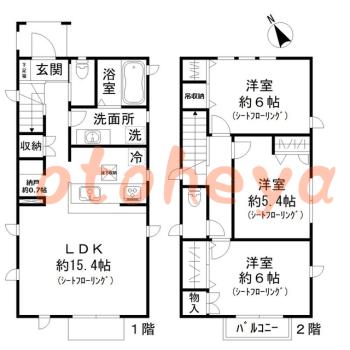楽器ピアノ可相談 の 賃貸物件 3SLDK 21.3万円の図面１