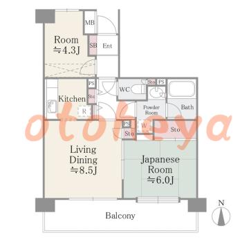 楽器ピアノ可相談 の 賃貸物件 2LDK 16.1万円の図面１
