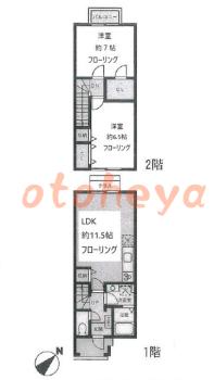 楽器ピアノ可相談 の 賃貸物件 2LDK 12万円の図面１