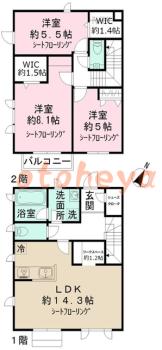 楽器ピアノ可相談 の 賃貸物件 3LDK 18万円の図面１
