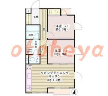 楽器ピアノ可相談 の 賃貸物件 2LDK 17万円の図面１