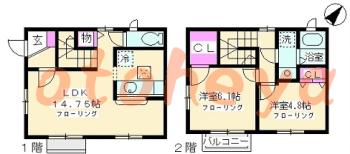 楽器ピアノ可相談 の 賃貸物件 2LDK 12.9万円の図面１