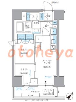 楽器ピアノ可相談 の 賃貸物件 2DK 21.4万円の図面１