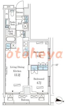 楽器ピアノ可相談 の 賃貸物件 2LDK 22.7万円の図面１