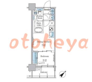 楽器ピアノ可相談 の 賃貸物件 1DK 12.8万円の図面１