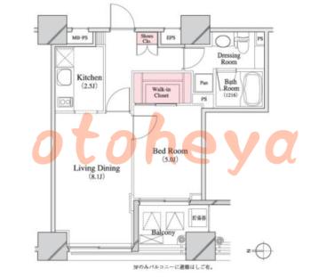 楽器ピアノ可相談 の 賃貸物件 1DK 18.2万円の図面１
