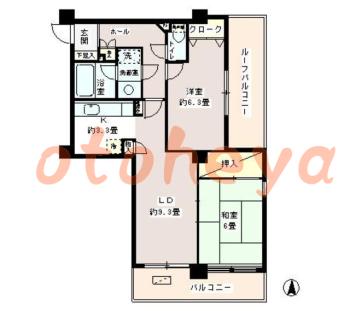 楽器ピアノ可相談 の 賃貸物件 2LDK 19.5万円の図面１