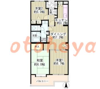楽器ピアノ可相談 の 賃貸物件 3DK 16.3万円の図面１