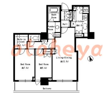 楽器ピアノ可相談 の 賃貸物件 2LDK 37.7万円の図面１