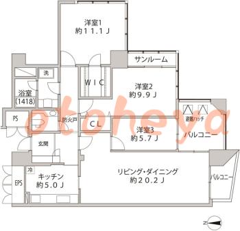 楽器ピアノ可相談 の 賃貸物件 3LDK 35.8万円の図面１