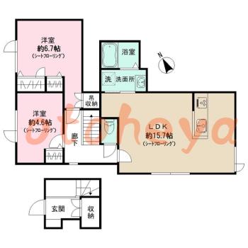 楽器ピアノ可相談 の 賃貸物件 2LDK 21.8万円の図面１