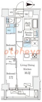 楽器ピアノ可相談 の 賃貸物件 2LDK 17万円の図面１